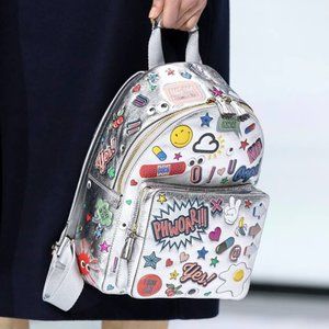 Anya Hindmarch All Over Stickers Silver Leather Backpack
